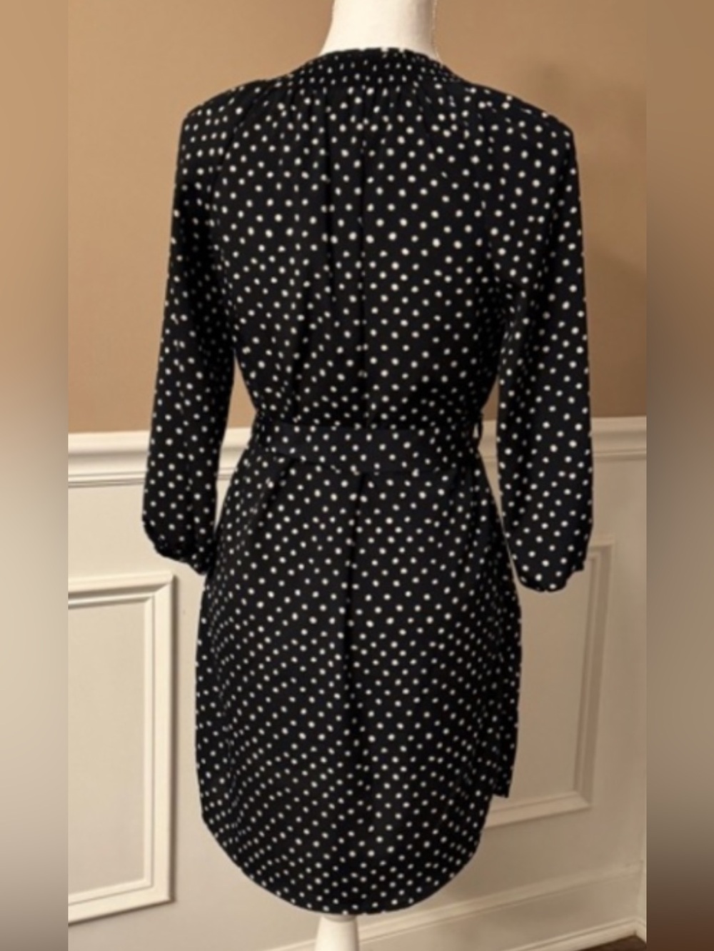 Maeve by Anthropologie mini dress Polka Dot Tie-Waist Dress XS Long Sleeve - Picture 5 of 14